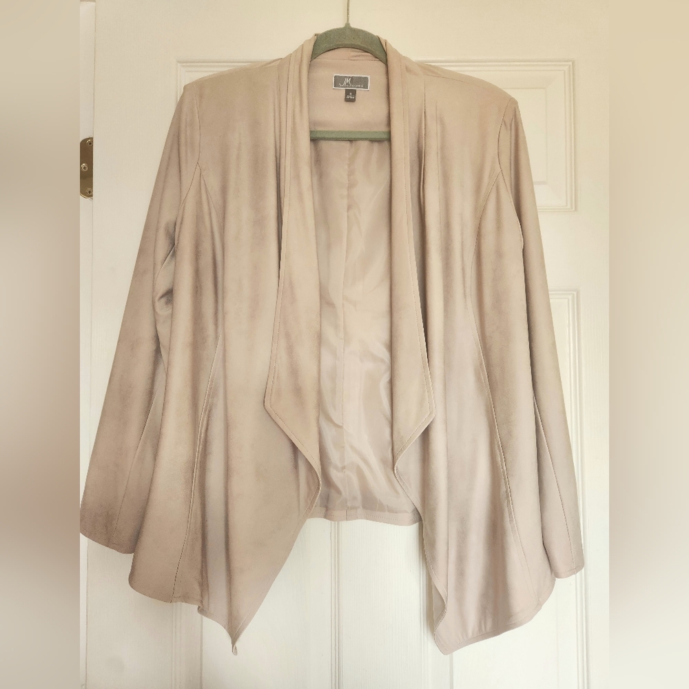 New Cream Asymmetrical Blazer with Draped Hem, S/M . Long Sleeves, Open Front